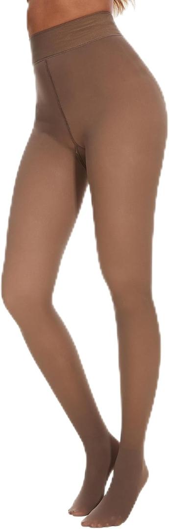 TNNZEET Fleece Lined Tights Women  Pantyhose Colorful Opaque Black Sheer Thermal Winter Warm Leggings Under Dress (Small-Medium, 2-brown 230g)