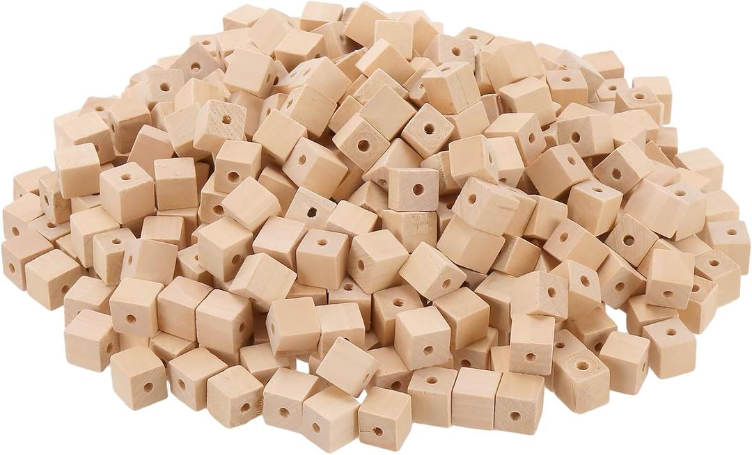 SINJEUN 500 Pcs 1/2 Inch Wood Cubes with Holes, Unfinished Solid Wooden Blocks Wooden Square Beads Small Wood Blocks for Crafts, DIY Projects