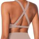 Sunzel Women's Sports Bra Criss Cross Back Yoga Crop Top with Removable Pads Double Lined V Neck Wirefree Padded Workout Bra (Beige, XS)