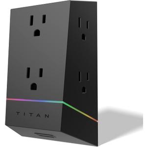Titan 6-Outlet Surge Protector, LED Light Strip with Full Spectrum Color-Select, Outlet Extender, Compatible with Power Gaming PC, Laptop, Computer Setup, PS4, PS5, Xbox, Black, 57365