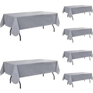 Vinyl Tablecloth with Flannel Backing-6 Pack Grey 60x84 Inch Waterproof PEVA Table Cloth Outdoor Plastic Table Sheets-Wipeable Spillproof Oilcloth Covers for Picnic Party Camping Dining