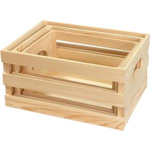 3 Pieces Wooden Pallet Crates Nesting Unfinished Wood Trays Storage for DIY Crafts (Large Size 13.4 x 9.8 x 6.7 in)