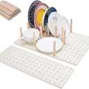 UNICRAFTALE 3Set Wood Pegboard Drawer Organizer Adjustable Wood Tableware Organizer Storage Shelf Wooden Peg Board with 24 Pegs for Dishes Plate Pot Container Cookware Utensil Kitchen 5.79x17.13 in