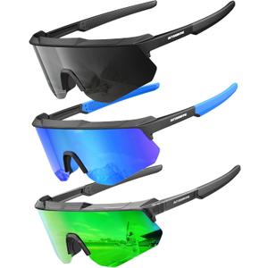 Polarized Sports Sunglasses for Men, UV400 Protection Mens Sunglasses Wrap Around Sun Glasses for Cycling Running (B08-Black/Blue/Green)