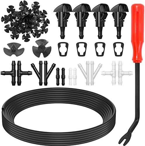 52 in 1 Windshield Washer Nozzles Kit, Replacement for Chrysler, Dodge, Jeep, Ram - 4 Sprayer Nozzles, 157 Inch Fluid Hose, 12 Hose Connectors, 30 Hood Retainers