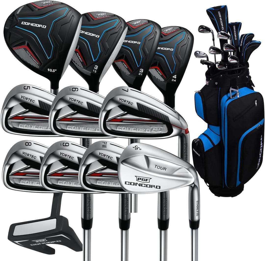 PGF Golf Men's/Lady's Concord Complete Golf Club Package Set [17-Pieces] [Flex: Regular/Ladies], Men Right Hand, graphite/Steel, #1 Driver, #3 Fairway Wood, #3 & #4 Hybrids, Irons #5–PW, SW, Putter