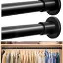 Closet Rods for Hanging Clothes, 18 to 48 Inches Adjustable Heavy Duty Closet Rod, Metal Closet Poles, Easy to Install Closet Bar for Closet Wardrobes Laundry, Perfect for Closet Organizer Black 2PC