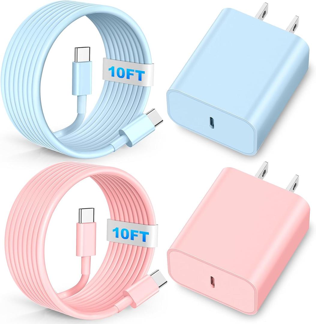 Dayaoncy Compatible with iPhone 17/16/15 Charge Fast Charging, 20W USB C Wall Charger  10FT USB C Cable, Type C Fast Charger Compatible with Phone/Android/Phone/Samsumg/Pad Purple Blue Pink