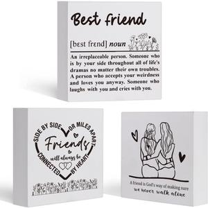 Best Friends Gifts for Women Unique Friendship Birthday Gifts for Women Friend BFF bestie, Appreciation Gift for Her, Best Friend Wood Signs Set of 3 Wooden Blocks Signs Decor