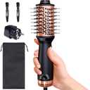 Small Dual Voltage Hair Dryer Brush (110-220V), Compact Light-Weight European Travel Blow Dryer Brush for Volume, Smoothness & Curls On The Go, One Step Travel Hair Tools, Incl. Pouch & EU Plug (Dark Black)