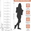 LANTEFUL Tall Narrow Shoe Rack 10-Tier Skinny Shoe Shelf Storage for 10-15 Pairs Shoes and Boots, Space Saving Corner Shoe Rack Organizer for Closet, Entryway, Garage, Living Room,White