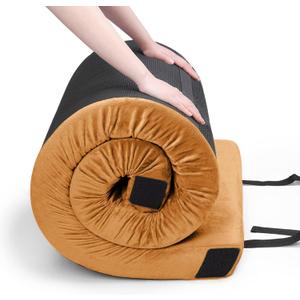 Willpo CertiPUR-US Memory Foam Camping Mattress with Travel Bag and 2 Interchangeable Covers, Lightweight Portable Sleeping Pad for Tents, Guest Beds, Home (Kids/63"*26"*3", Brown)