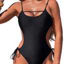 Women's One Piece Swimsuits Cut Out Strap Swimwear Tummy Control Monokini Backless Bathing Suit Sexy (Medium, Black)