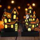 2 pcs Halloween Decorations Indoor Haunted House Lights,Halloween Tabletop Centerpiece Craft Decor for Desk Table Fireplace Room Party Decor (2pcs Black + Orange)
