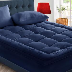 CYMULA California King Mattress Topper - Extra Thick Cooling Mattress Pad Cover for Back Pain - Soft Mattress Protector Bed Topper Pillow Top with 8-21 Inch Deep Pocket 3D Snow Down Alternative Fill (Navy)