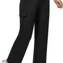 Casei Womens Cargo Pants, Wide Leg Yoga Pants High Waist Stretch Casual Pants with Pockets Business Travel Work (L)