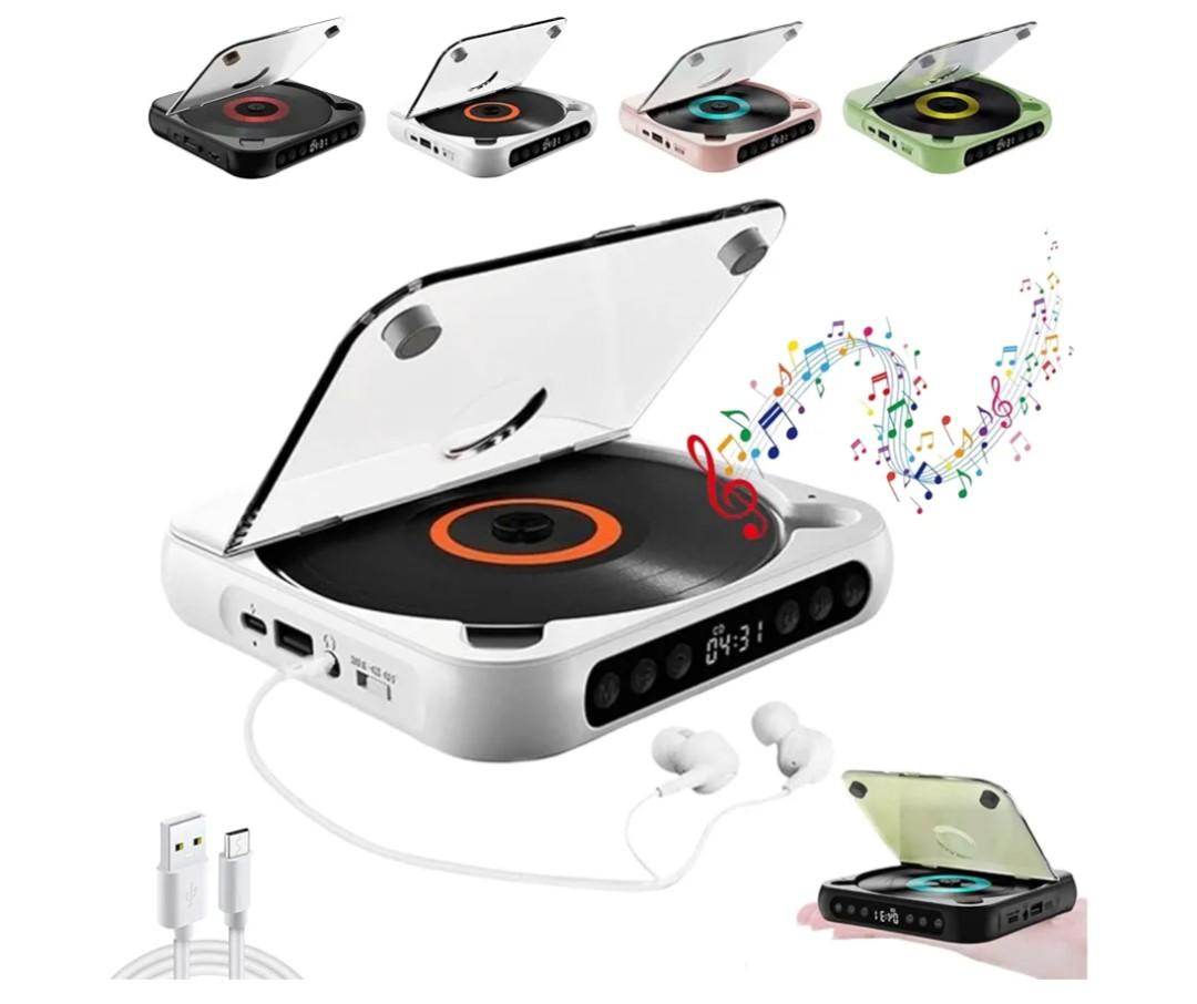 Portable CD Player, Home Rechargeable Compact Portable Bluetooth-Compatible CD Player Built-in HiFi Speakers with Timer and LCD Screen Display, Supports CD/AUX/USB and Repeat Modes (White)