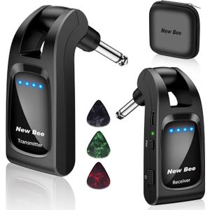 Wireless Guitar System 2.4 GHz with 6 Channels Rechargeable Audio Wireless Guitar Transmitter Receiver for Bass Electric Instruments (Black)