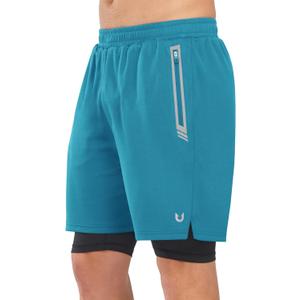 NORTHYARD Men's 2 in 1 Running Shorts Workout Gym Athletic Shorts with Liner Active Training Shorts with Zipper Pockets (Blue, XXL)