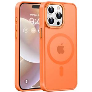 Newfuture Magnetic for iPhone 15 Pro Case [Compatible with Magsafe] [Military Grade Drop Protection] Translucent Matte Anti-Fingerprint Shockproof Phone Case for iPhone 15 Pro 6.1 inch, Orange