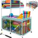 Pool Float Storage Bin 271 Gallon - 2-in-1 XX-Large Outdoor Pool Toy Storage Holder for Raft Noodles Inflatables Towels Balls, 9 Wheels Mesh Rolling Organizer Car Bin for Swimming Equipments
