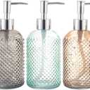 Cutiset 3 Pack Assorted Glass 15 Ounce Lotion Soap Dispenser Bottle with Pump for Bathroom, Kitchen (Assorted/15 Oz)