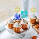 2 x 24 PCS Happy Hanukkah Cupcake Toppers Star of David Candlestick Cupcake Picks for Jewish Birthday Cake Decorations Supplies (Blue2)