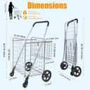 Whitmor Utility Folding Shopping Cart, 115L Heavy Duty Grocery Cart with Double Basket, 360 Swivel Wheels, Foldable Rolling Utility Trolley, 110 Lbs Capacity for Grocery, Laundry, Travel, Sliver