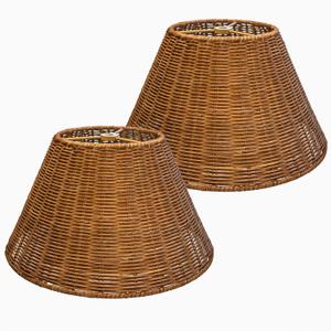 Woven Rattan Lamps Shades, Natural Deep Brown, "Spider ",5.9" Top x 9.8" Bottom x 6.2" Height, Set of 2 Small Lampshades for Bedside/Desk