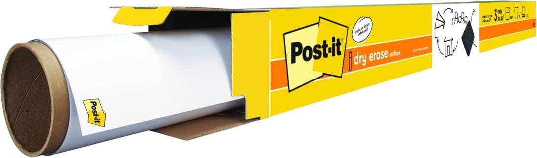 Post-it Dry Erase Whiteboard Film Surface for Walls, Doors, Tables, Chalkboards and More, Removable Sticky White Board , Stain-Proof, Easy Installation, 6 x4 ft Roll