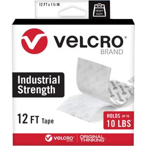 VELCRO Brand Heavy Duty Tape | 12 Foot Roll | Strong Sticky Back Adhesive Holds up to 10 lbs | Industrial Strength Fasteners for Indoor or Outdoor Use | 1-1/2in Width, White (VEL-30837-USA)