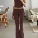 AYWA Women's 2 Piece Lounge Sets Short Sleeve Crop Top Foldover Flare Pants Casual Pajama Outfits (Brown, XXL)