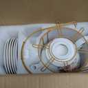 Zhehao 20 Pcs Porcelain Tea Set with Metal Holder and Spoon Adult Ceramic Tea Set European Flower Painting Teapot Cup Saucer Spoon for Women, Large Version(Modern Style)