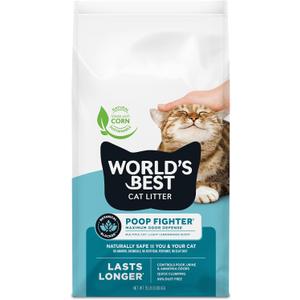WORLD'S BEST CAT LITTER Poop Fighter Maximum Odor Defense, 15-Pounds - Natural Ingredients, Quick Clumping, Flushable, 99% Dust Free & Made in USA - Long-Lasting Odor Control & Easy Scooping