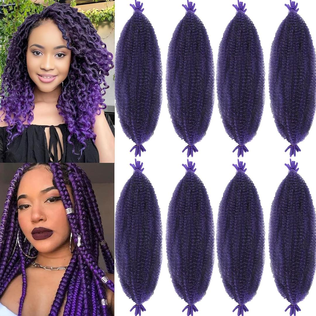 8 Packs Springy Afro Twist Hair 16 inch Pre-Separated Braiding Hair Marley Twist Braiding Hair for Distressed Faux Locs Spring Twist Hair Extensions for Women (Tpurple, 16 Inch (Pack of 8))