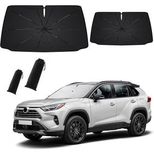 2 Pack Windshield Sun Shade - 99% UV Block & Heat Insulation, Foldable Sunshade Cover with Spring Edge for Sedan, SUV, Trucks, Medium (55.5" L29" W), Large (59" L32.5" W)