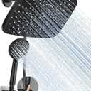 Veken 11.8 Inch Rain Shower Head with Handheld- High Pressure Dual Shower Heads with 5 Modes Handheld Spray Combo- Wide Rainfall Showerhead with Hose, Bathroom Accessories, Matte Black