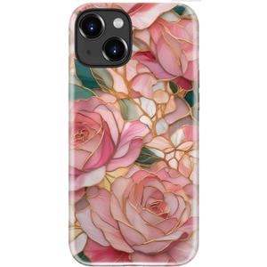 Esdot for iPhone 15 Case Cute - Wireless Charging Compatible - Dual-Layer Soft Silicone + Hard Shell - Trendy Wildflower Design - Protective Phone Cover for Women Girls - Pink Rose Bouquet