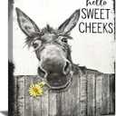 Tijuboni Donkey Bathroom Decor Wall Art, Funny Bathroom Pictures and Signs, Donkey Canvas Print Poster, Farmhouse Animal Painting Framed Artwork for Toilet Bedroom 16"x24"
