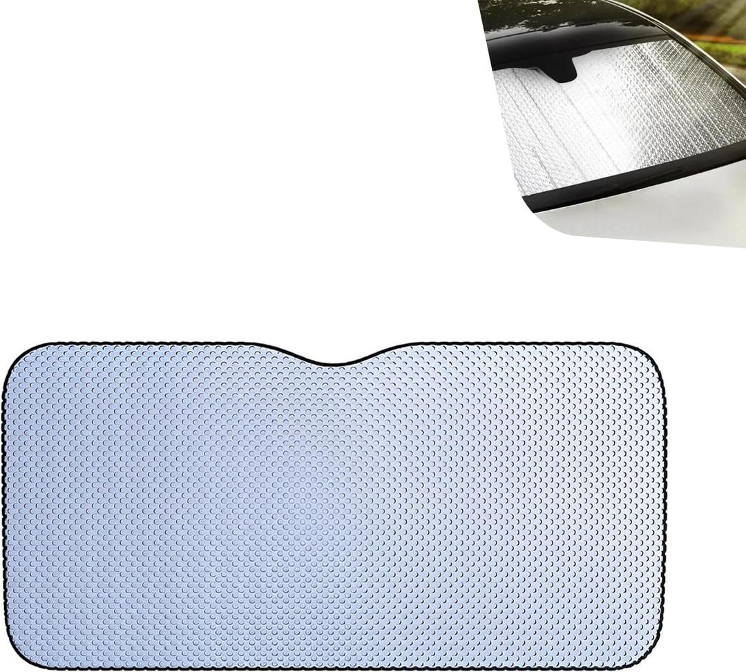 Car Windshield Sun Shade, Double Thickened Aluminum Foil Heat Insulation Sun Visor, Suction Cup Fixed Foldable Front Window Sun Block Cover, Universal for Most Cars SUVs Trucks (Small)