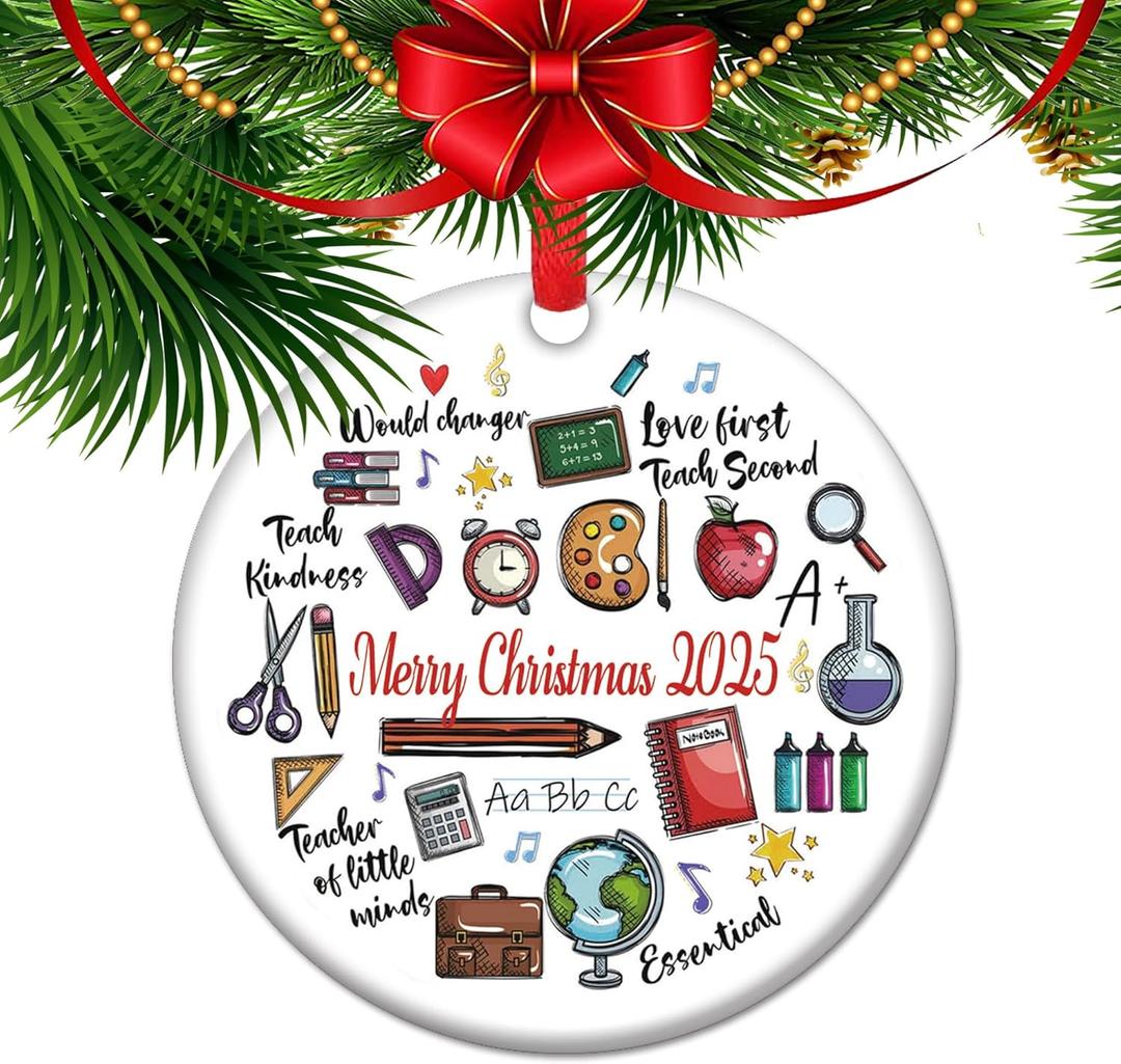 New Teacher Christmas Ornament 2025 First Christmas As Teacher Gift Educator Keepsake Ceramic Apple School Memory Decor
