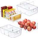 4 Pack Clear Pantry Organizers and Storage Bins with Divider, Transparent Plastic Basket, Refrigerator and Fridge Bins