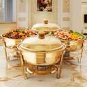 Chafing Dishes for Buffet 4 Pack, 6QT Food Warmers for Parties Buffet, Christmas Gatherings [Elegant All-Gold Colors] Stainless Steel Round Chafing Dish Buffet Set, Buffet Servers and Warmers