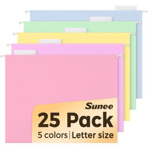 SUNEE 25 Pack Hanging File Folders, Bright Folders, Hanging File Folders Letter Size with 1/5-cut Tabs, Stay Organized for Your Home and Office Bulk File and Documents (Soft Colors)