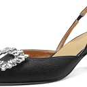Vertundy Women's Slingback Kitten Heels Pointed Toe Rhinestones Stiletto Pumps (7, Black)