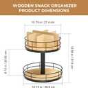 Snack Organizer - Versatile Snack Storage 2 Tier Lazy Susan with Convenient Grab-and-Go Design, Wood and Metal Snack Holder for Home, Office, Breakroom, 12.13" L x 12.13" W x 12.56" H
