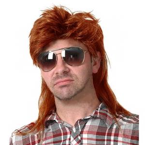 Swiking Orange Mullet Wig for Men Retro 70s 80s Disco Rocker Curly Punk Party Halloween Cosplay Costume Full Wigs (Orange)