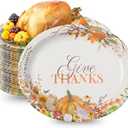 50Pcs Heavy Duty Thanksgiving Oval Paper Plates12.5"x10"Large Oval Disposable Dinner Platters, Pumpkin Autumn Fall Harvest Party Supply Thanksgiving Decor