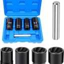 Professional 5-Piece Lug Nut Extractor Set with 1/2-inch Drive, Impact Twist Socket Set,17mm 19mm 21mm 22mm Wheel Lock Removal Tool Kit for Stripped Lug Nut Remover