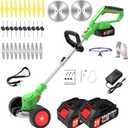 Cordless Weed Wacker Eater Electric Battery Powered, 21V Lightweight Weed Trimmer Edger Lawn Tool with 2Pcs 2000mAh Battery